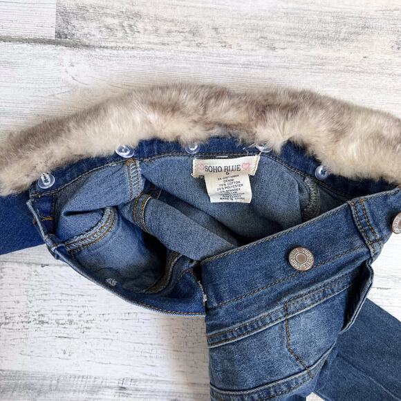 Soho Blue Girls Denim Jacket 5 Blue Button Front Removable Faux Fur Collar Fall - Picture 6 of 7